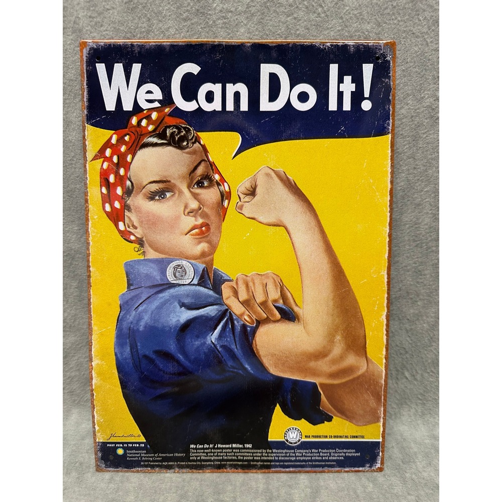 Smithsonian Rosie the Riveter Tin Sign 8x12 Yellow Excellent Metal Art